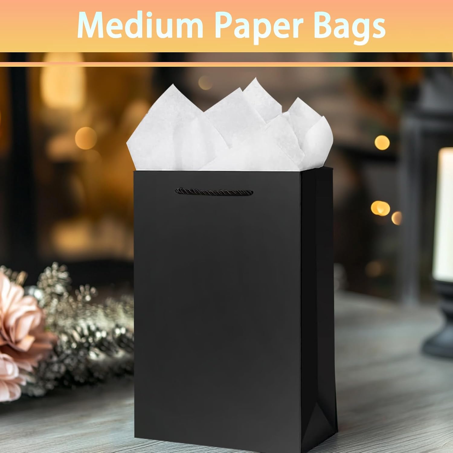 SHIPKEY 10 Pcs Black Gift Bags with Handles