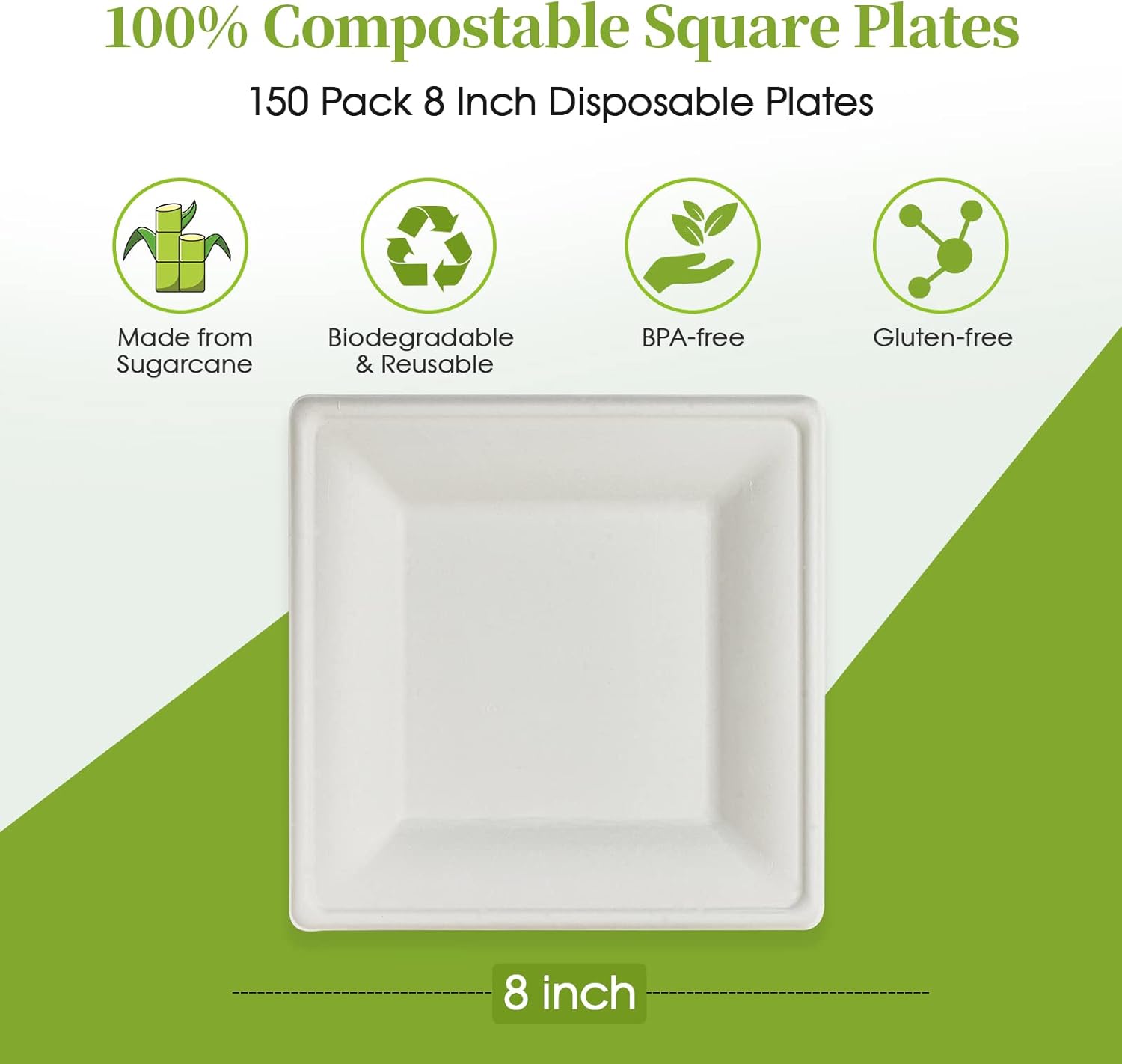 ECOLipak 150 Piece 8 Inch Compostable Plates