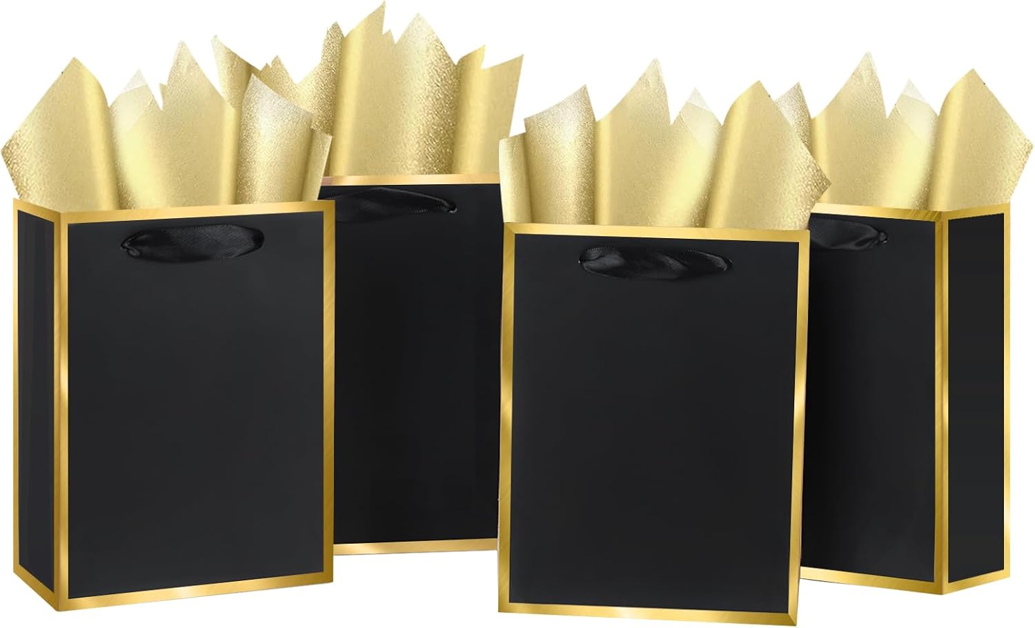 10-Pack Black and Golden Gift Bags with Handles