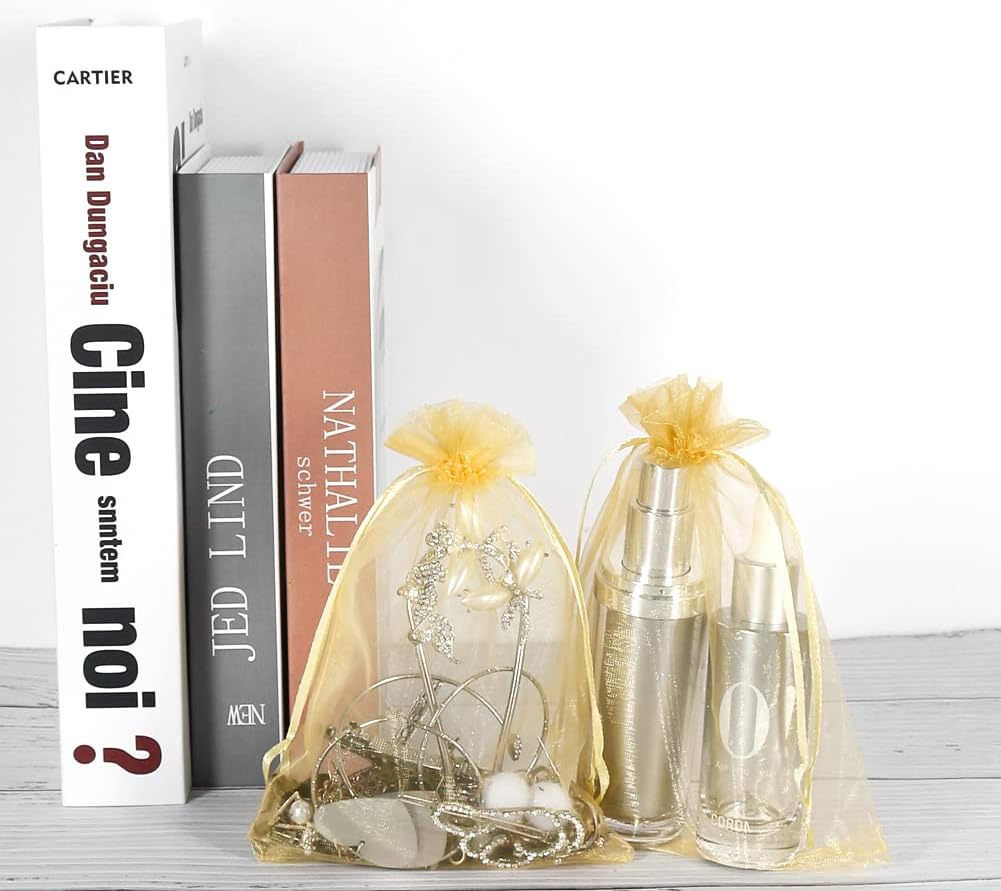 HRX Package 100pcs Gold Organza Drawstring Bags