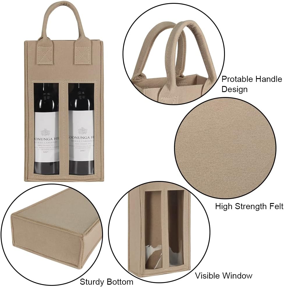 Shintop Double Wine Bag with Window Reusable Felt Gift Tote