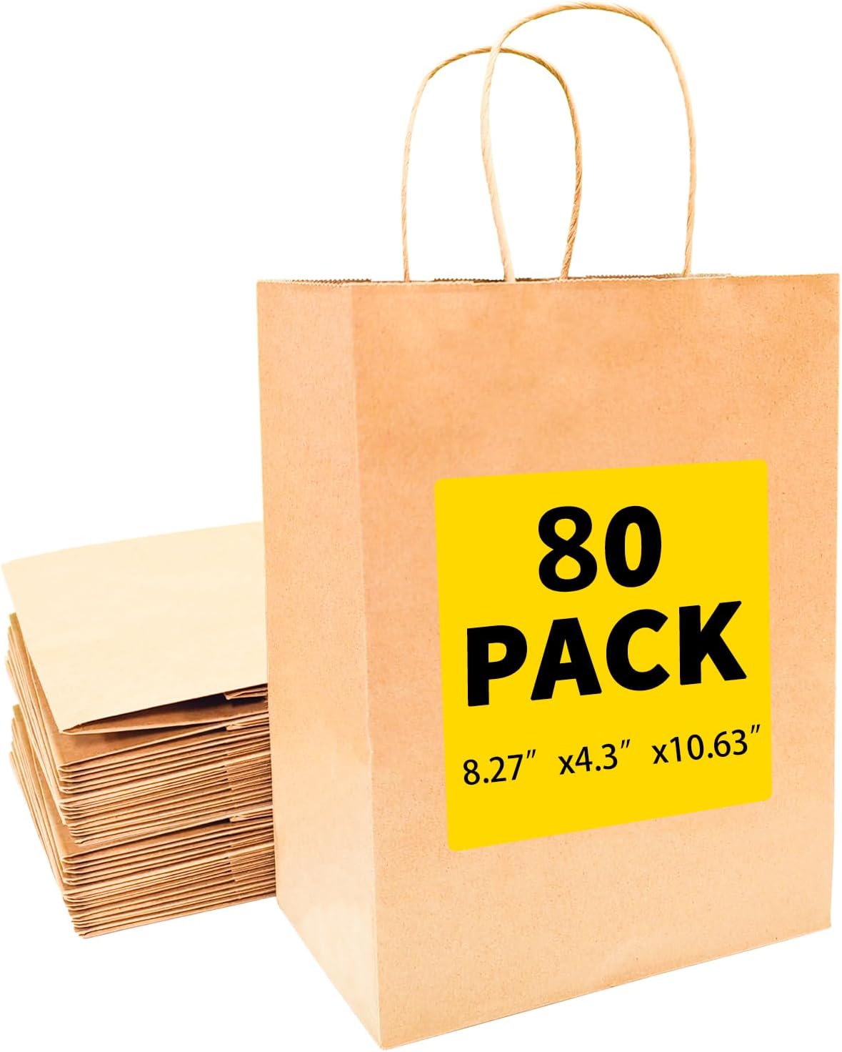 BAG BOX 80 Pack Brown Paper Bags with Handles