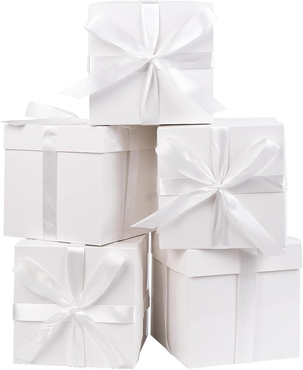 Jaywayang 5 Pack White Gift Boxes with Lids Ribbons and Tissue Papers