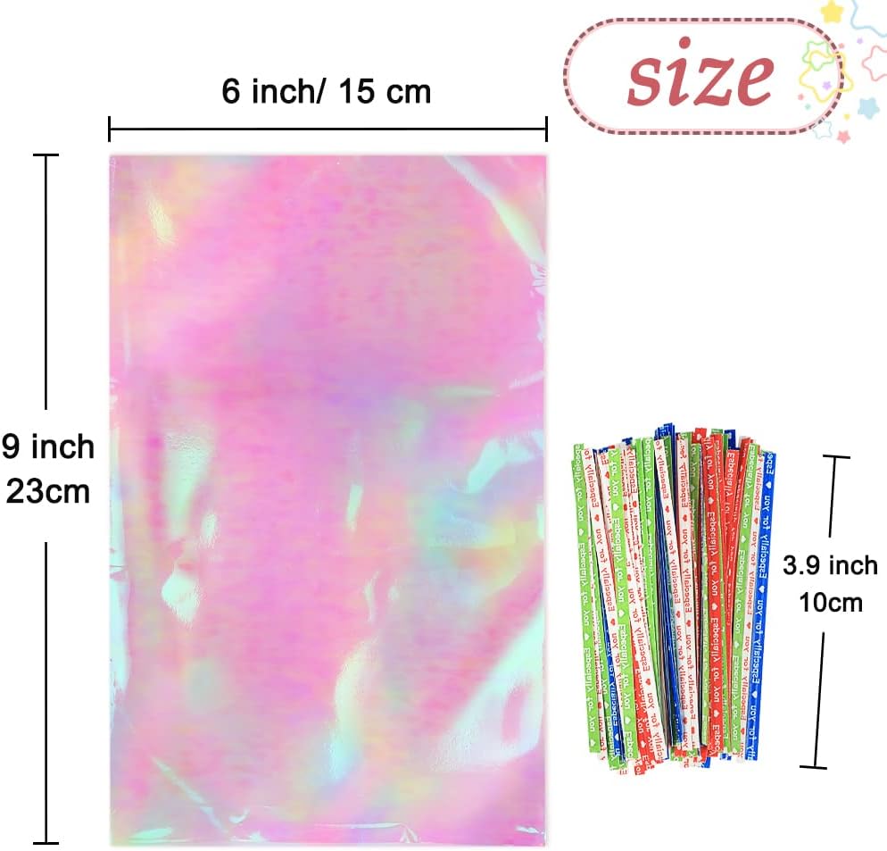 HRX Package 120pcs Iridescent Cellophane Treat Bags with Ties