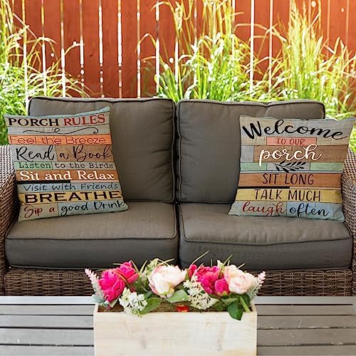 Jartinle Porch Rules Sign Pillow Covers Set of 2 Brown 16x16