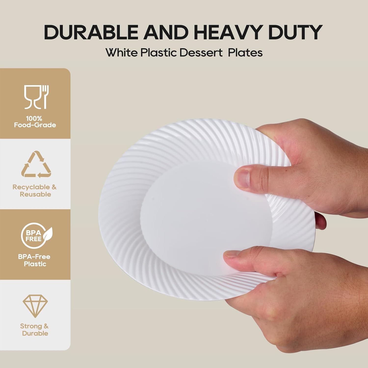 FOCUSLINE 7 Inch White Plastic Plates 100 Count