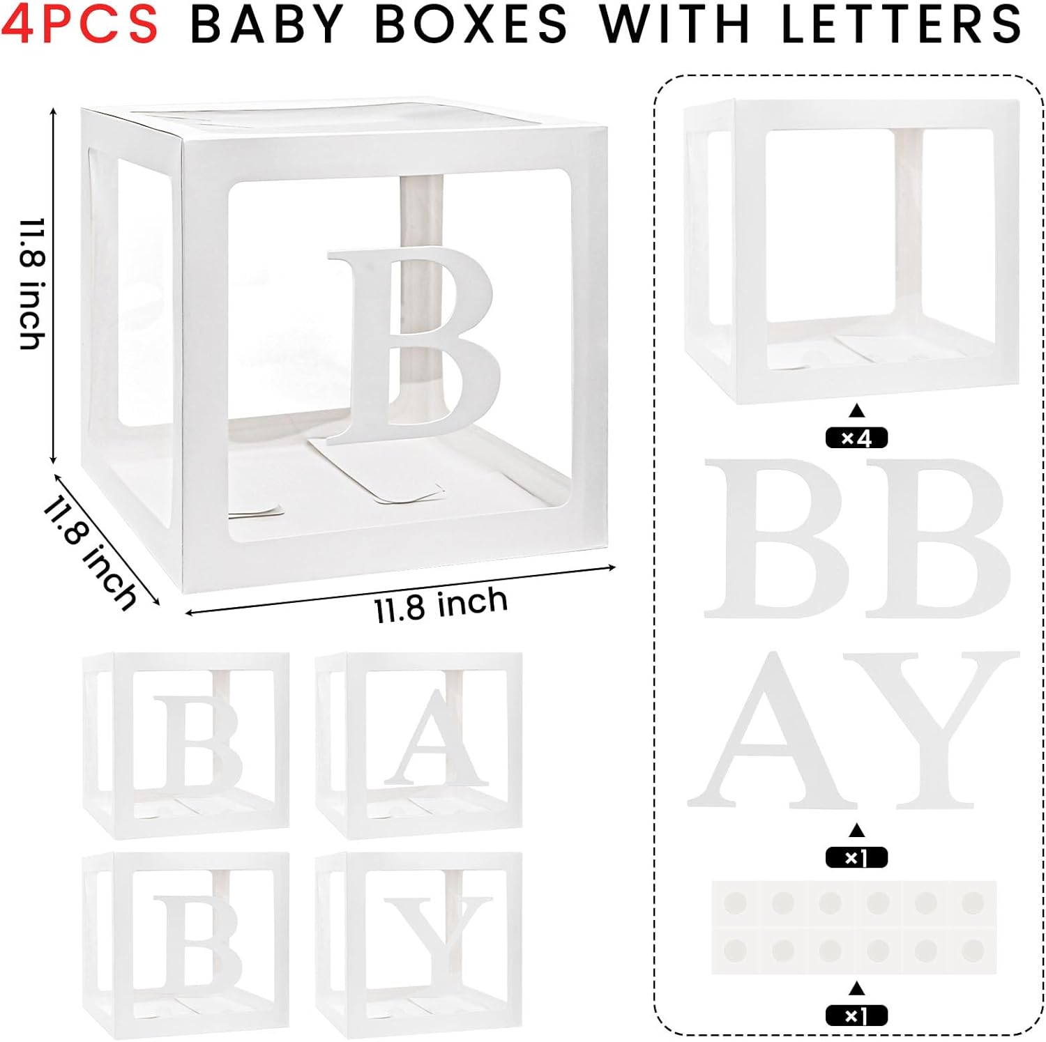 VGOODALL 4PCS Clear Balloon Boxes with Letters for Baby Showers