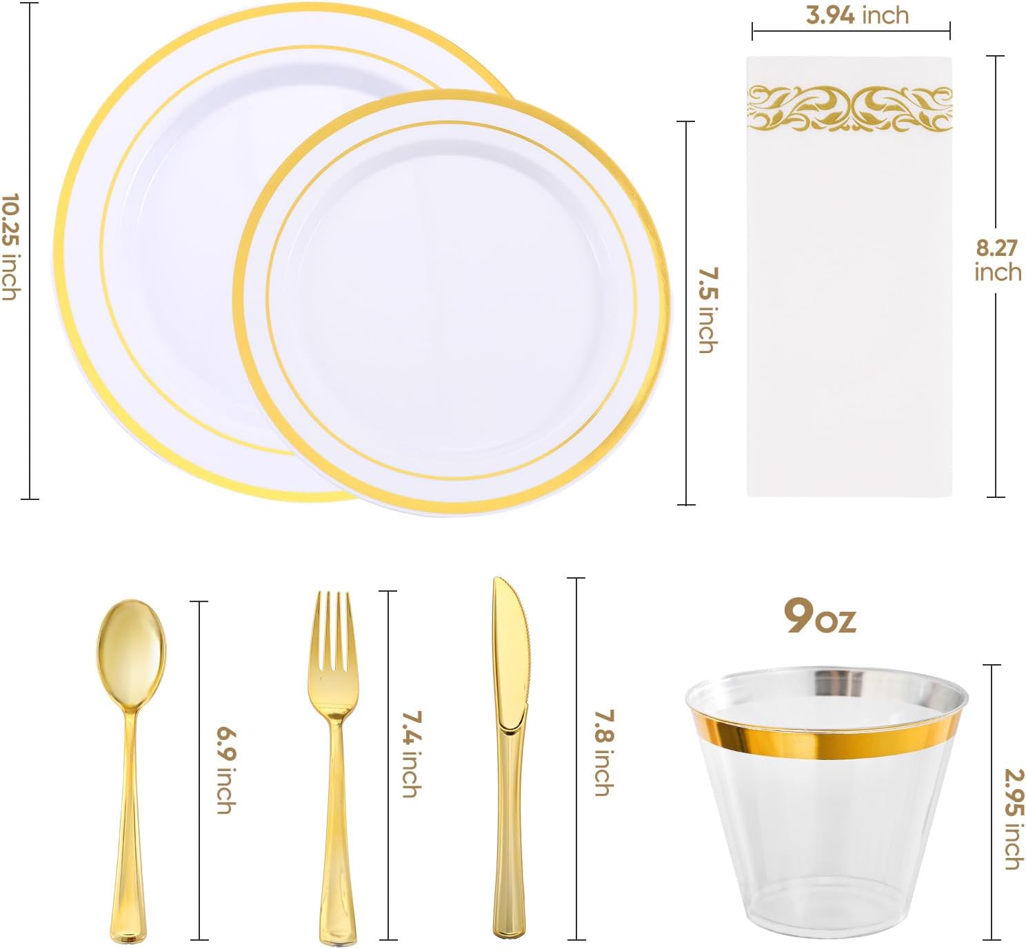 350-Piece Gold Rim Plastic Dinnerware Set for 50 Guests