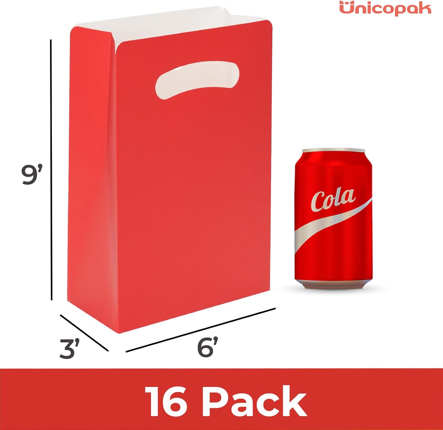 UnicoPak 16 Red Party Favor Bags with Handle for Birthday Party