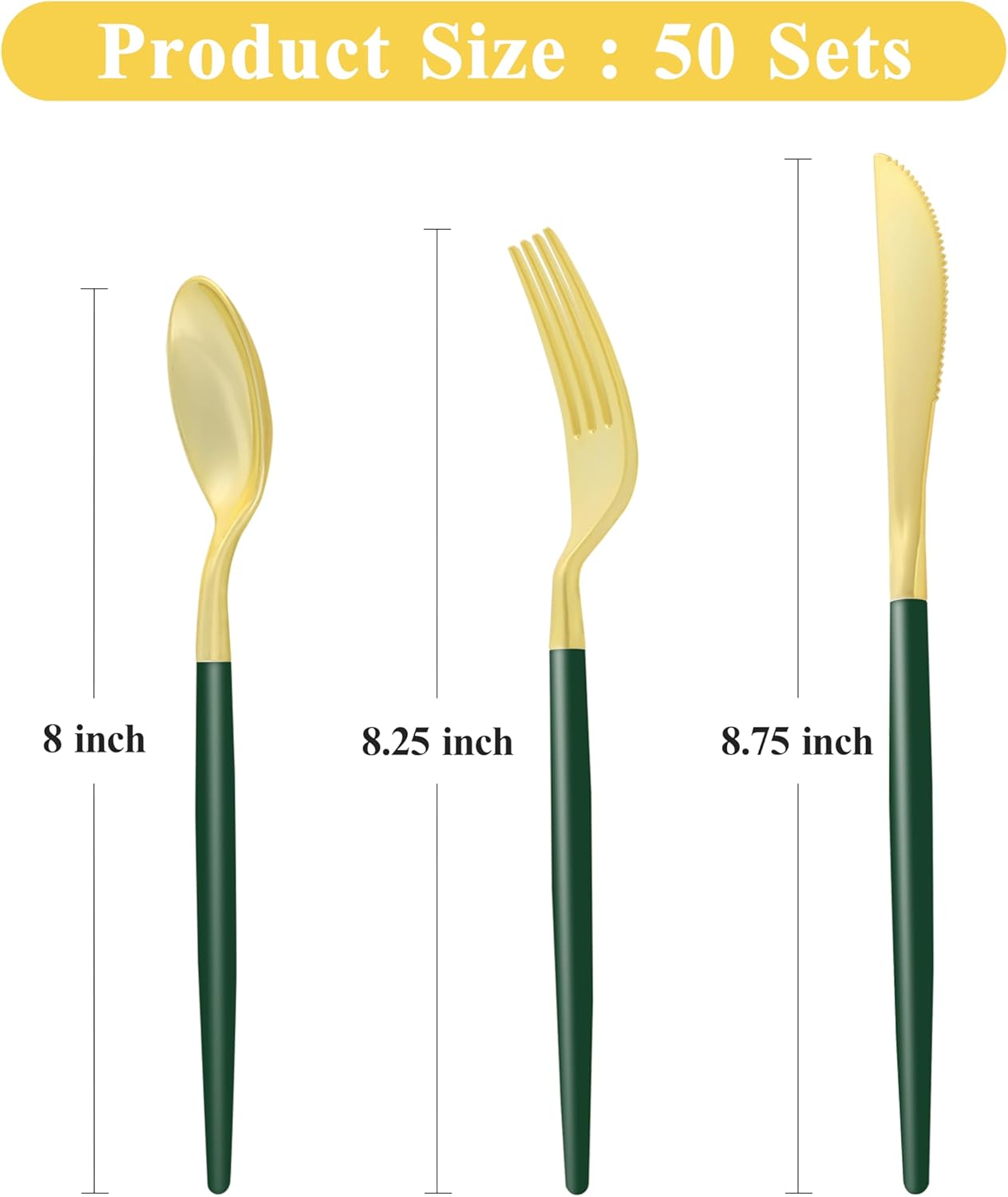 150 pcs Green Gold Plastic Utensils for 50 Guests