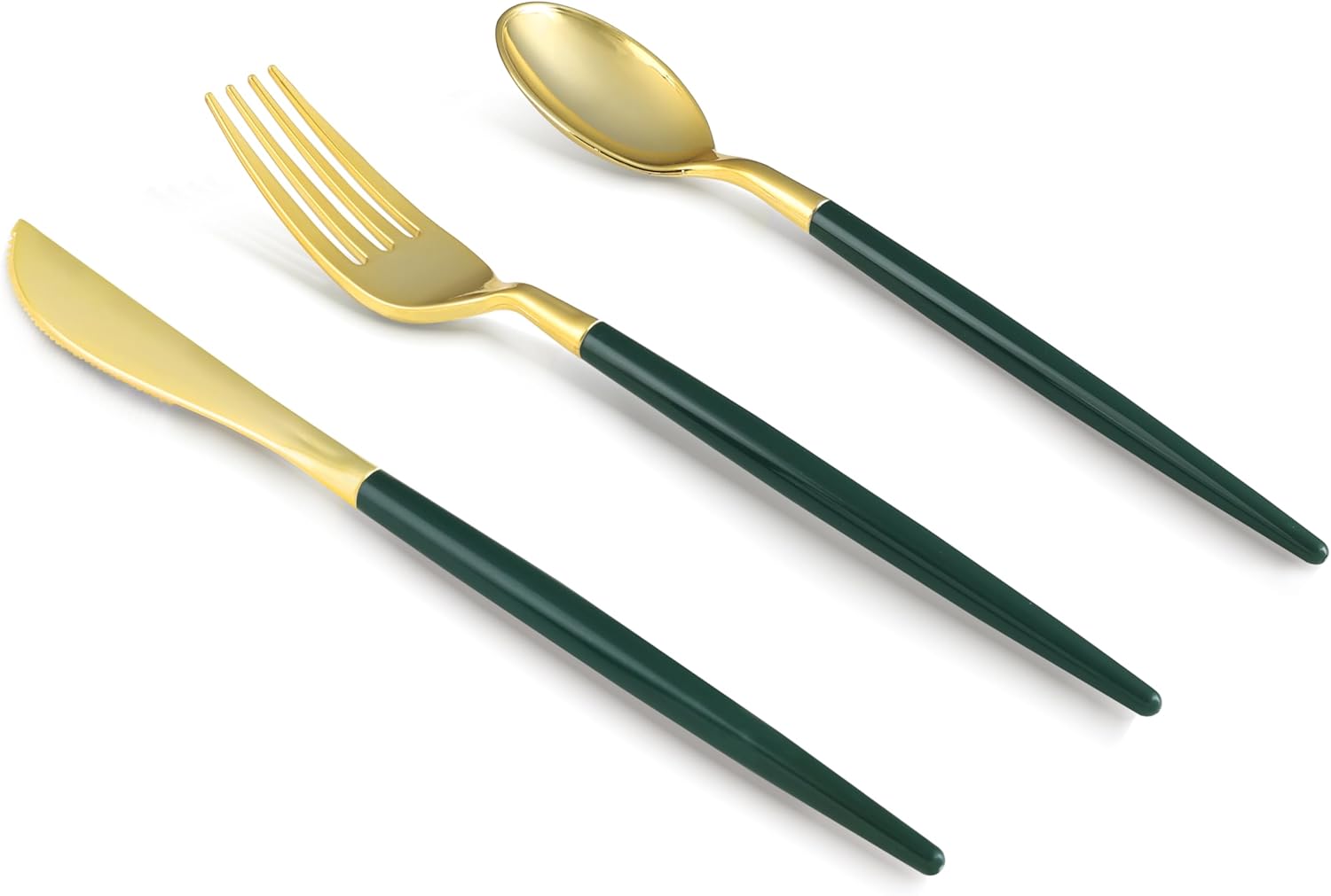 150 pcs Green Gold Plastic Utensils for 50 Guests