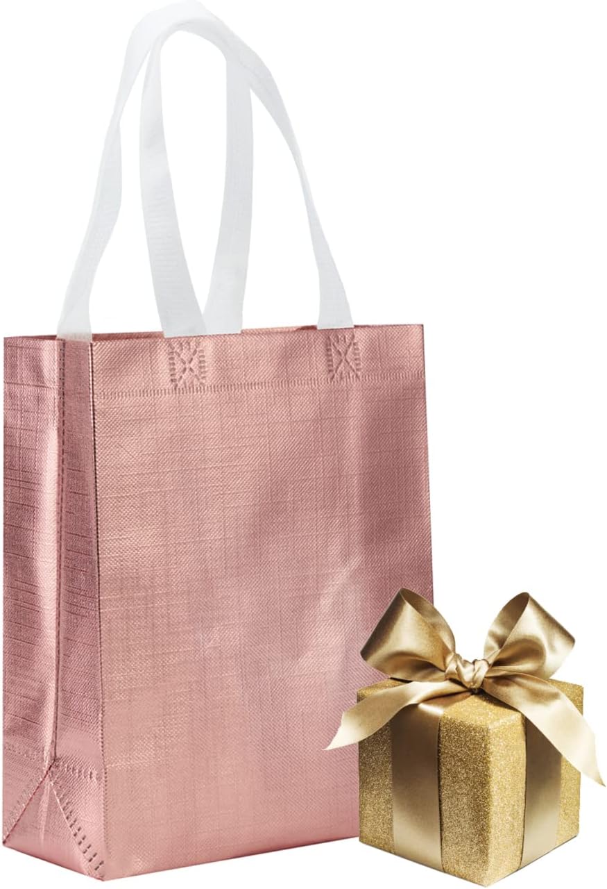 GANKEIC 8x4x10 Reusable Rose Gold Gift Bags With Handles Pack of 12