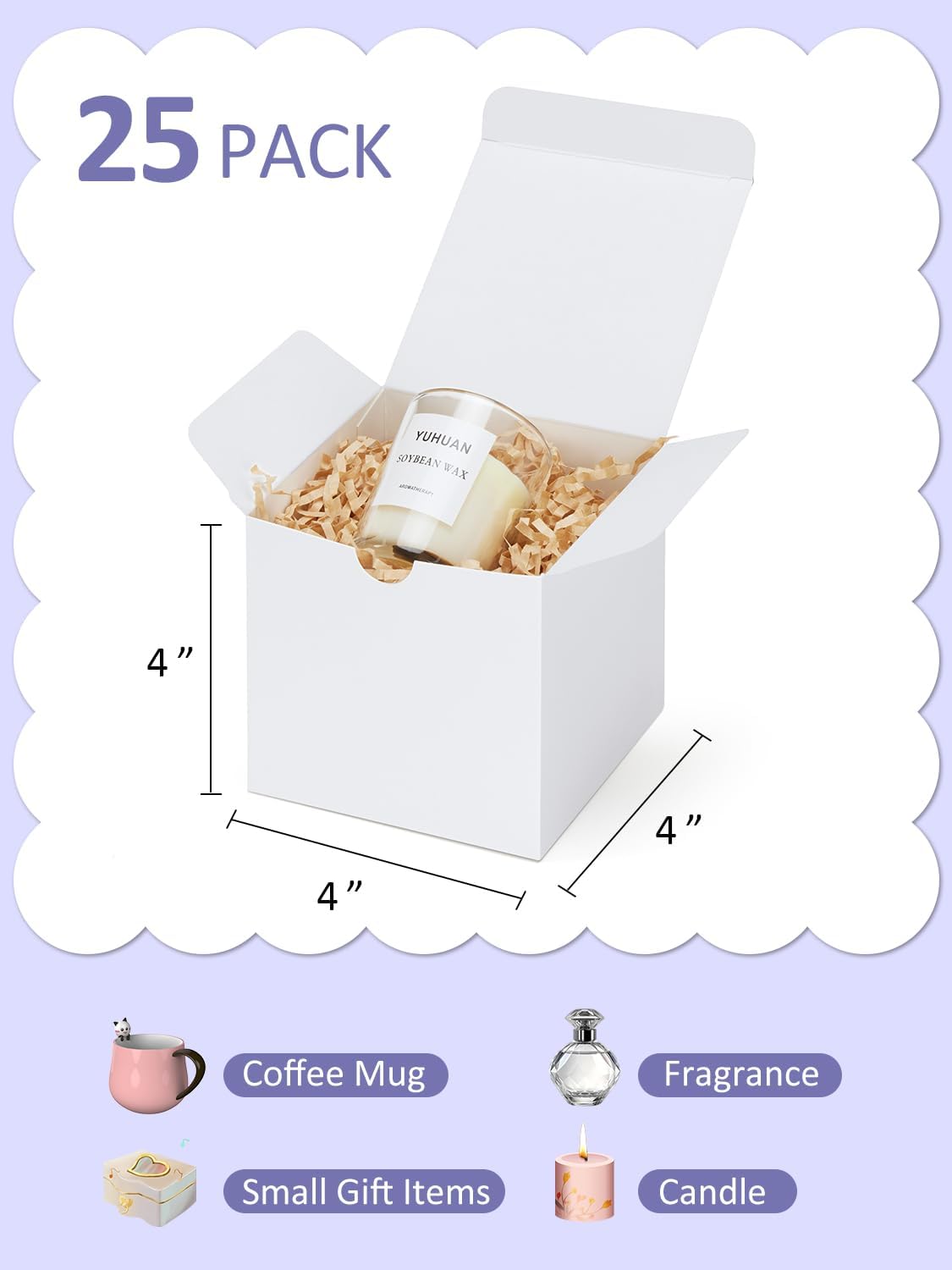 Eupako 4x4x4 White Kraft Gift Boxes 25 Pack