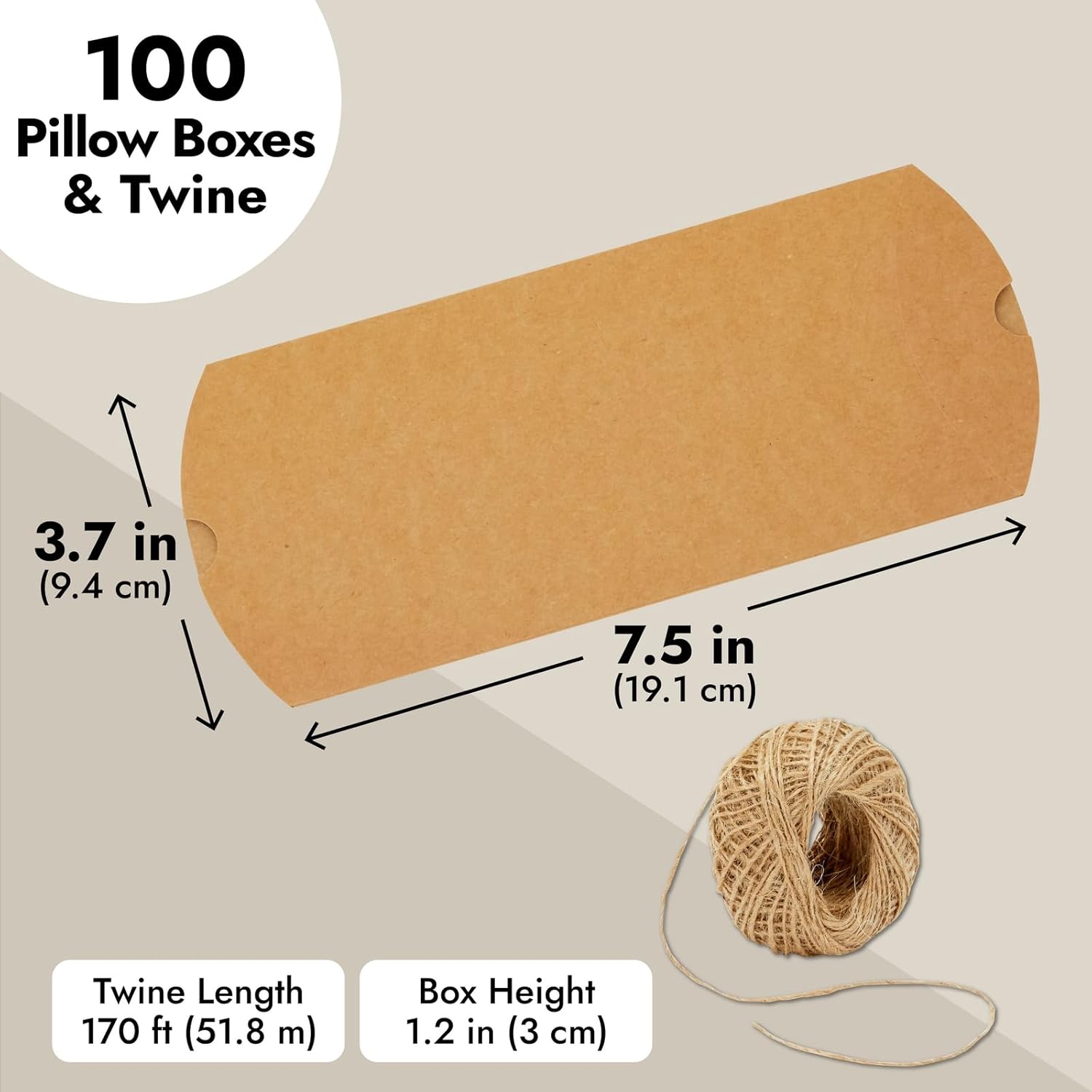 100 Pack Pillow Boxes with Jute Twine for Gifts