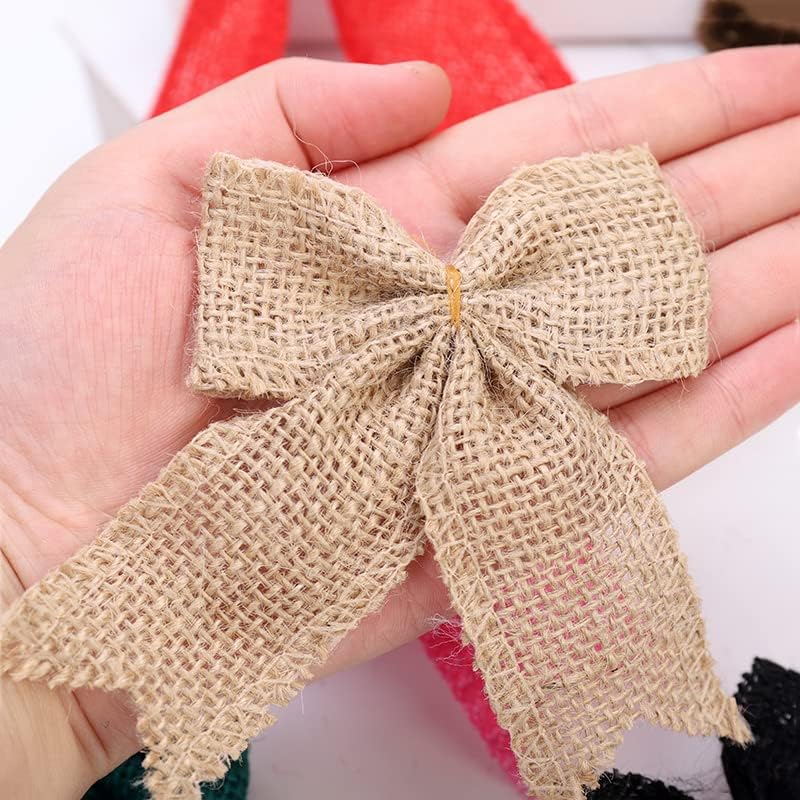 10 Pcs Natural Burlap Handmade Bowknot Decor