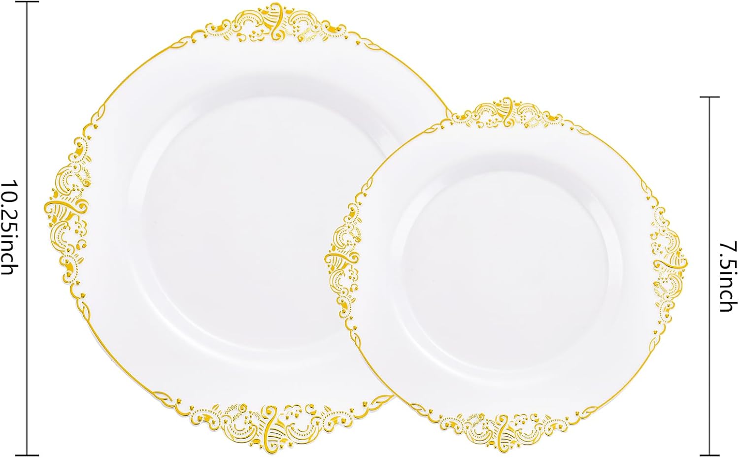 102PCS White and Gold Plastic Plates for Weddings Parties