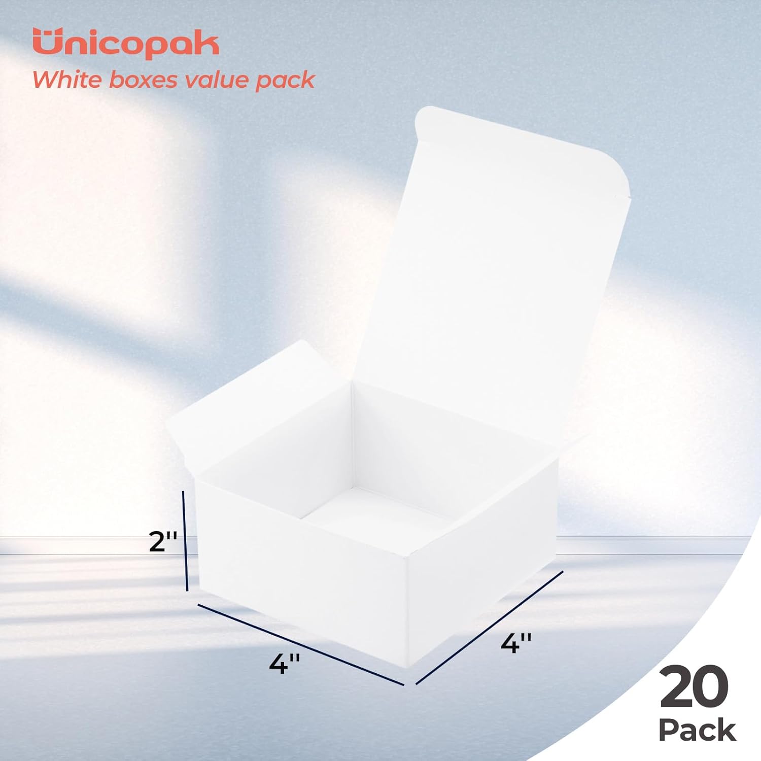 UnicoPak 20 Pack White 4x4x2 Gift Boxes