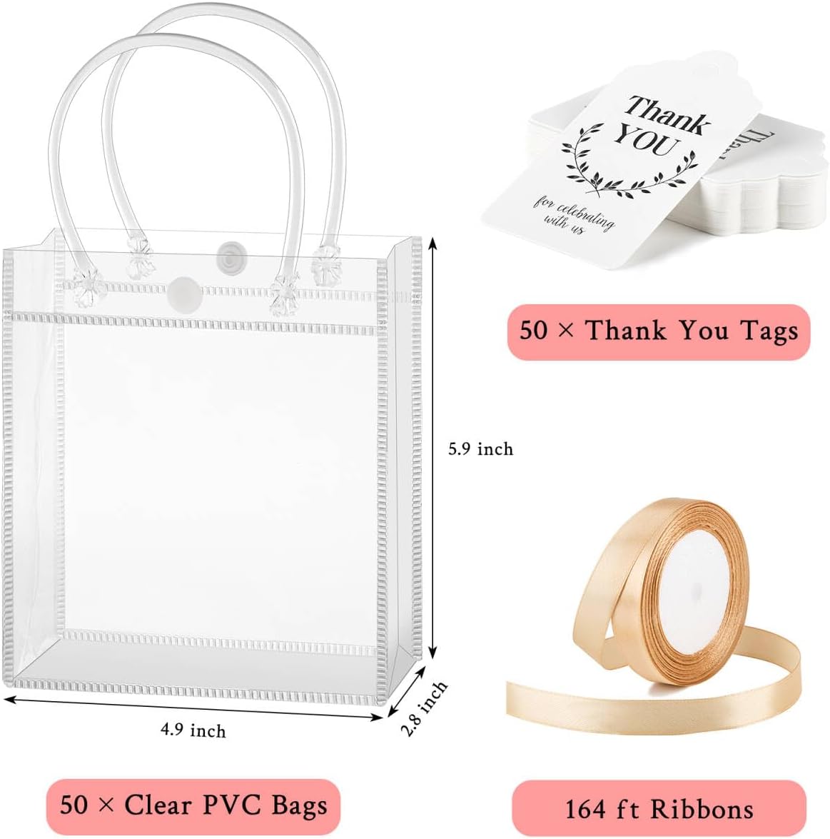 Mauproy 50 Pack Clear Gift Bags with Handles