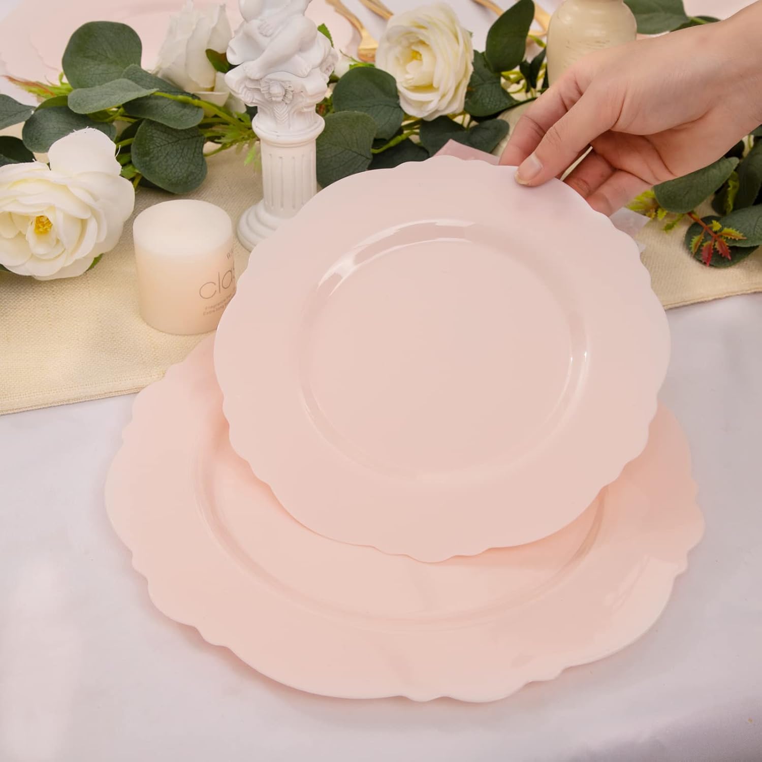 WDF 60pcs Pink Plastic Plates for Weddings and Parties