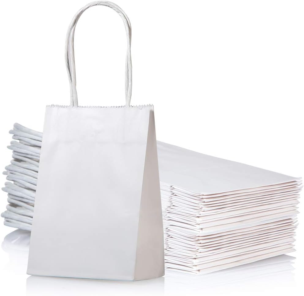 AWELL Mini White Paper Gift Bags with Handle Pack of 24
