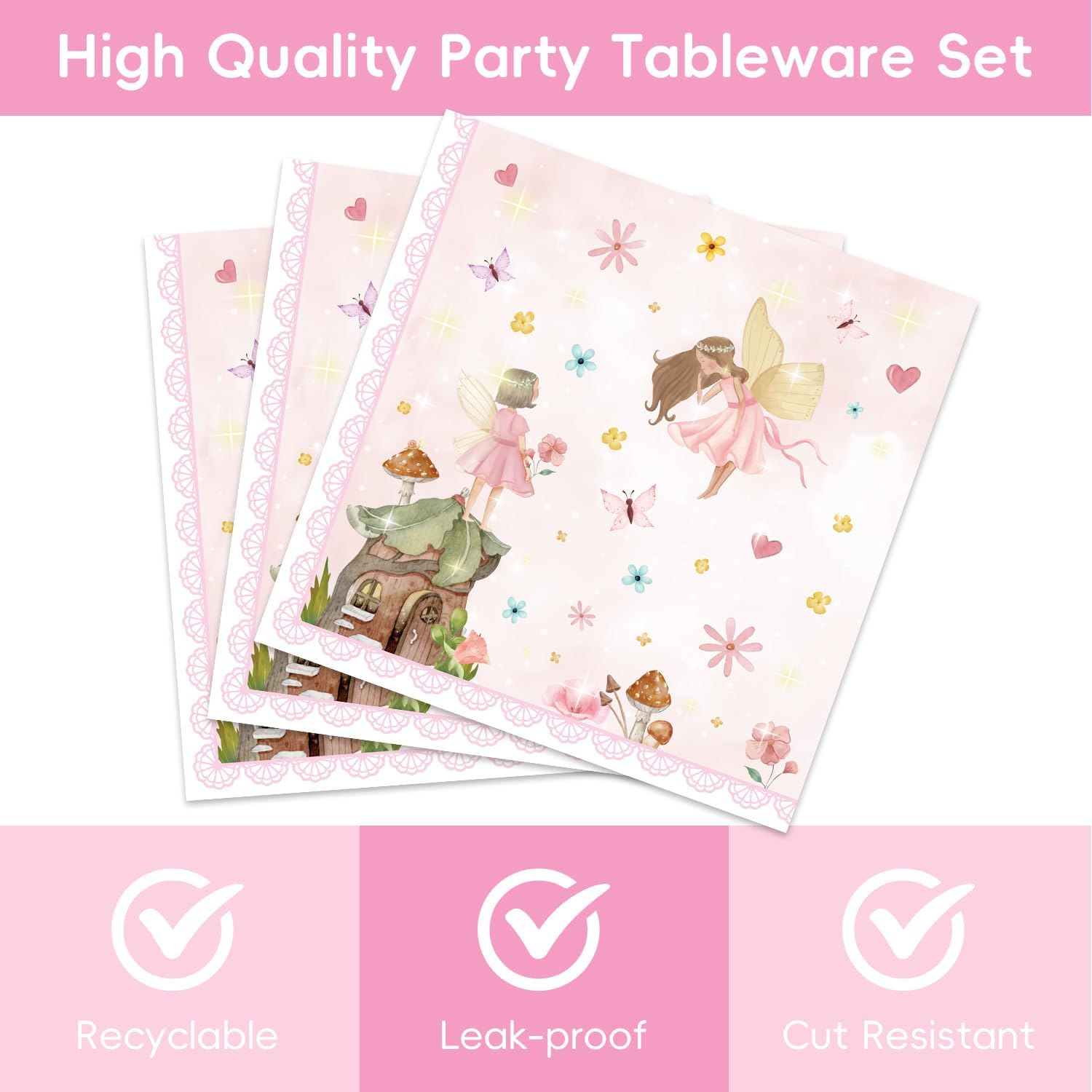 40Pcs Fairy Themed Paper Plates Napkins Party Set