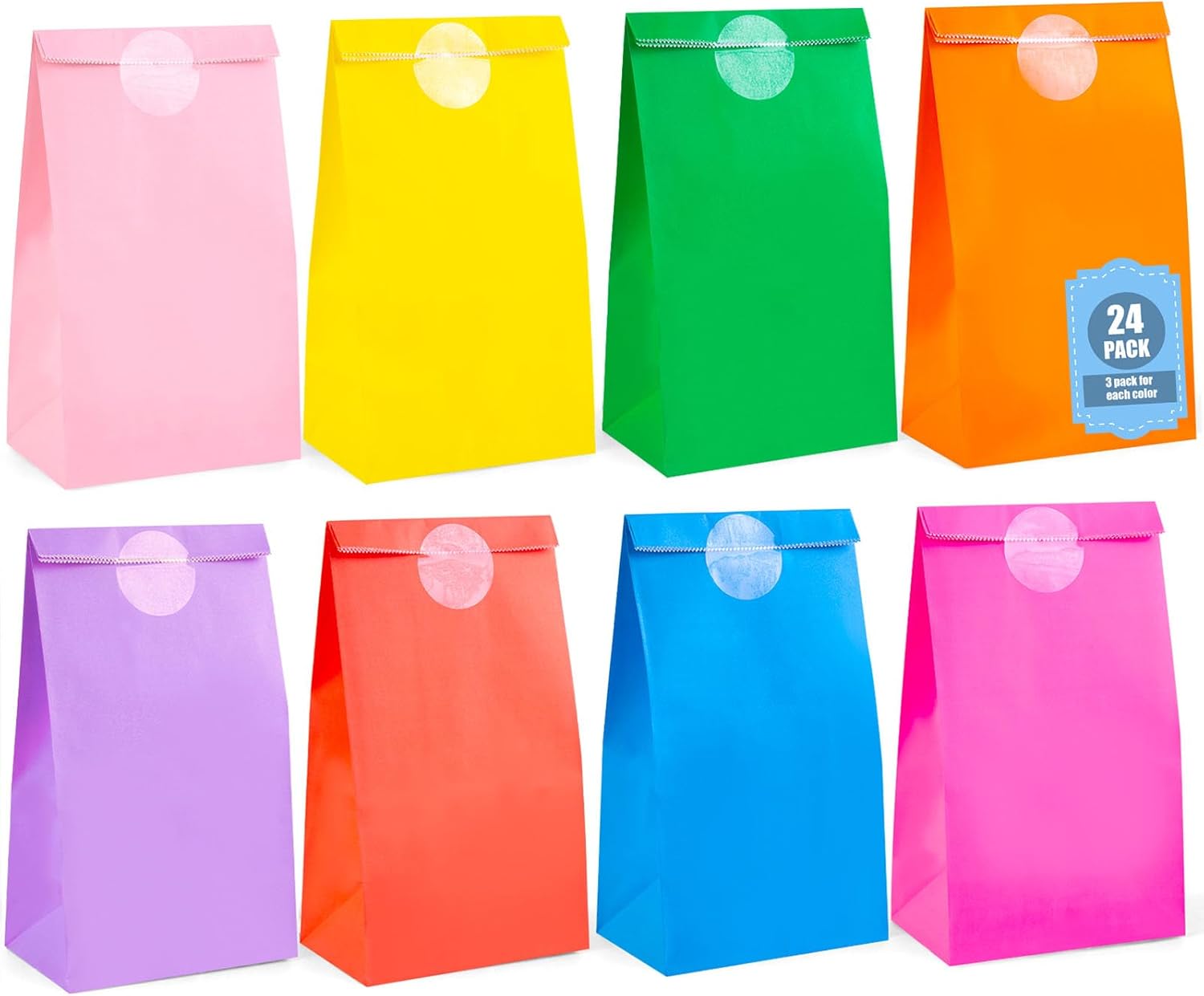 VGOODALL 24PCS Colored Party Bags with Stickers