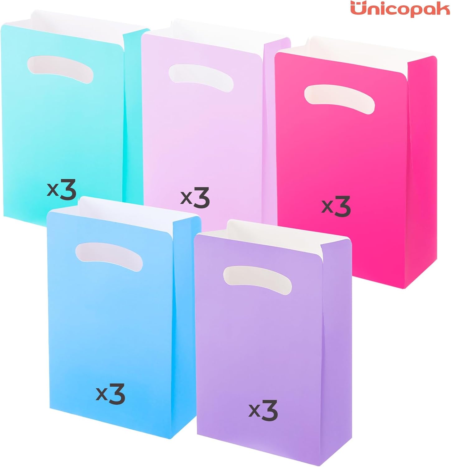 UnicoPak 15 Pack Pastel Goodie Bags for Birthday Party