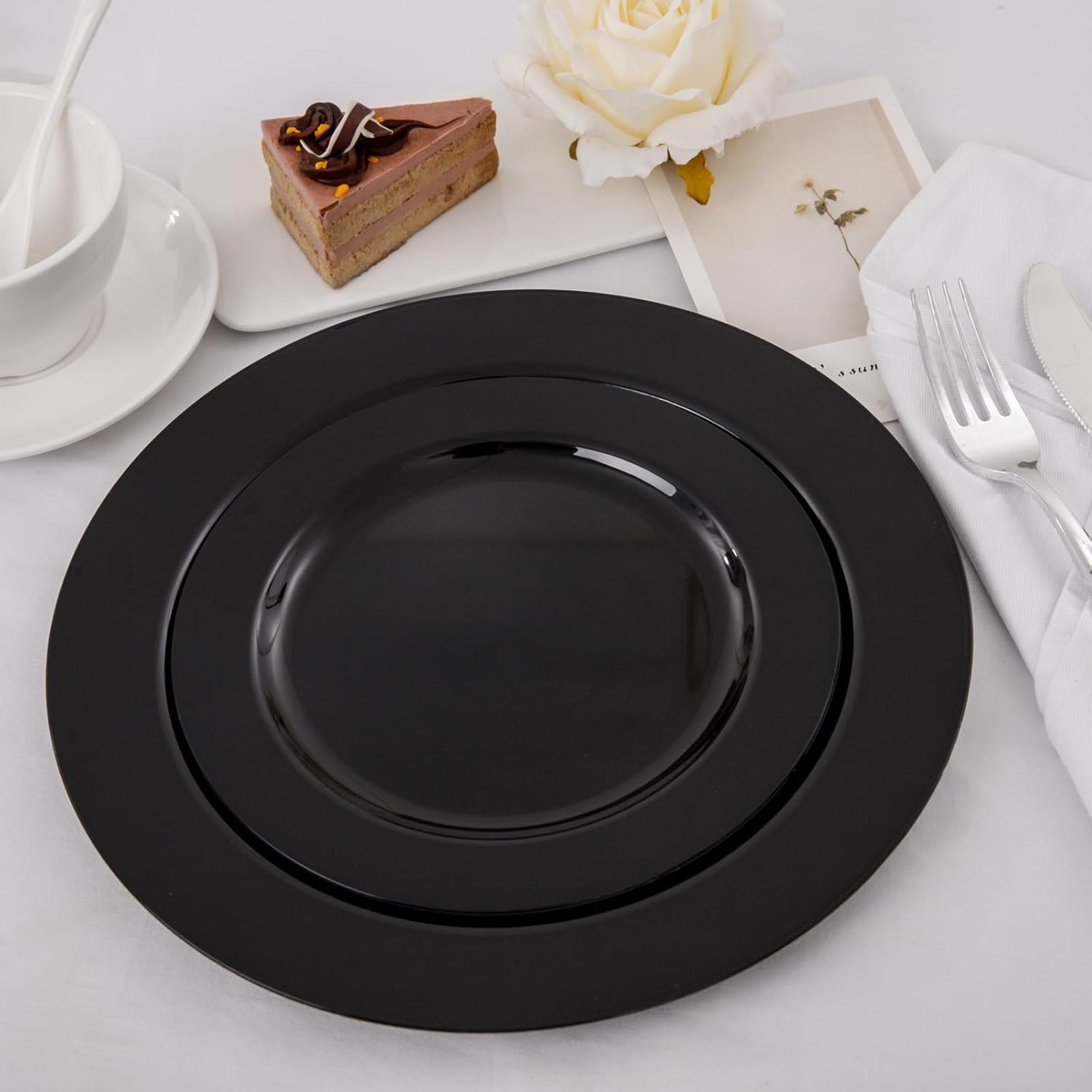 FLOWERCAT 60PCS Heavy Duty Black Disposable Plates