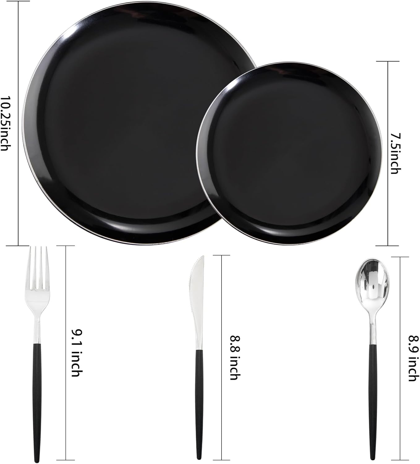 DaYammi 30 Guests Black Plastic Plates Set with Silverware for Events