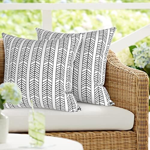 Pack of 2 Durable Herringbone Outdoor Pillow