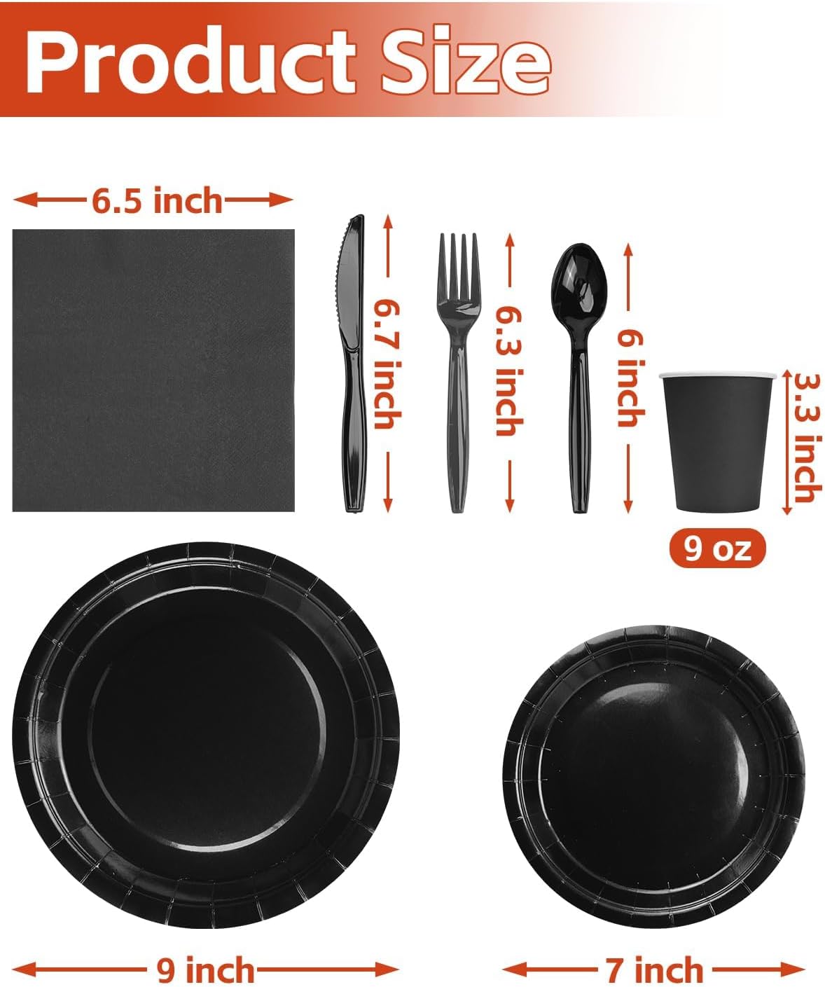 Lzerking Black Party Supplies Set for 32 Guests