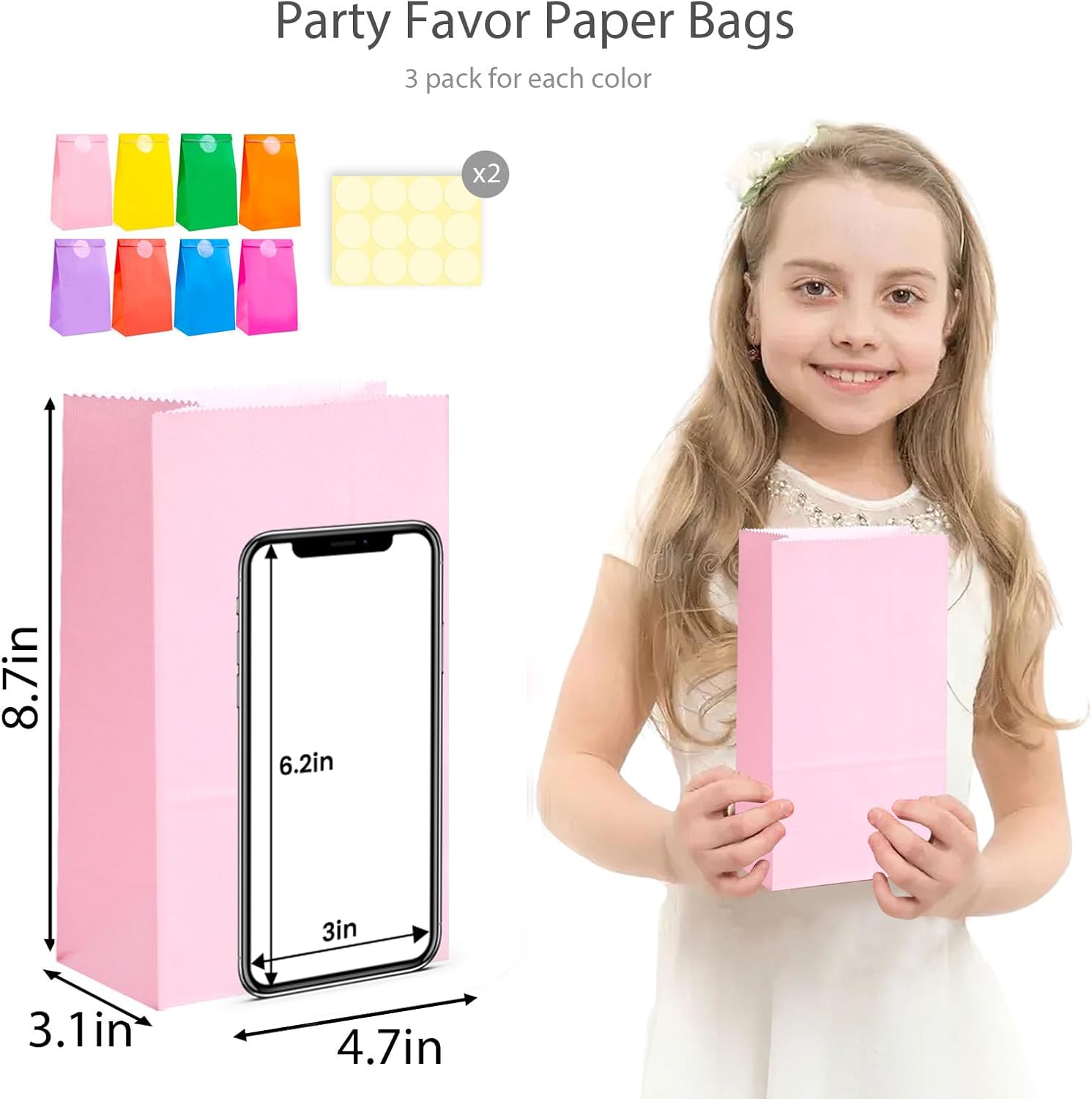 VGOODALL 24PCS Colored Party Bags with Stickers