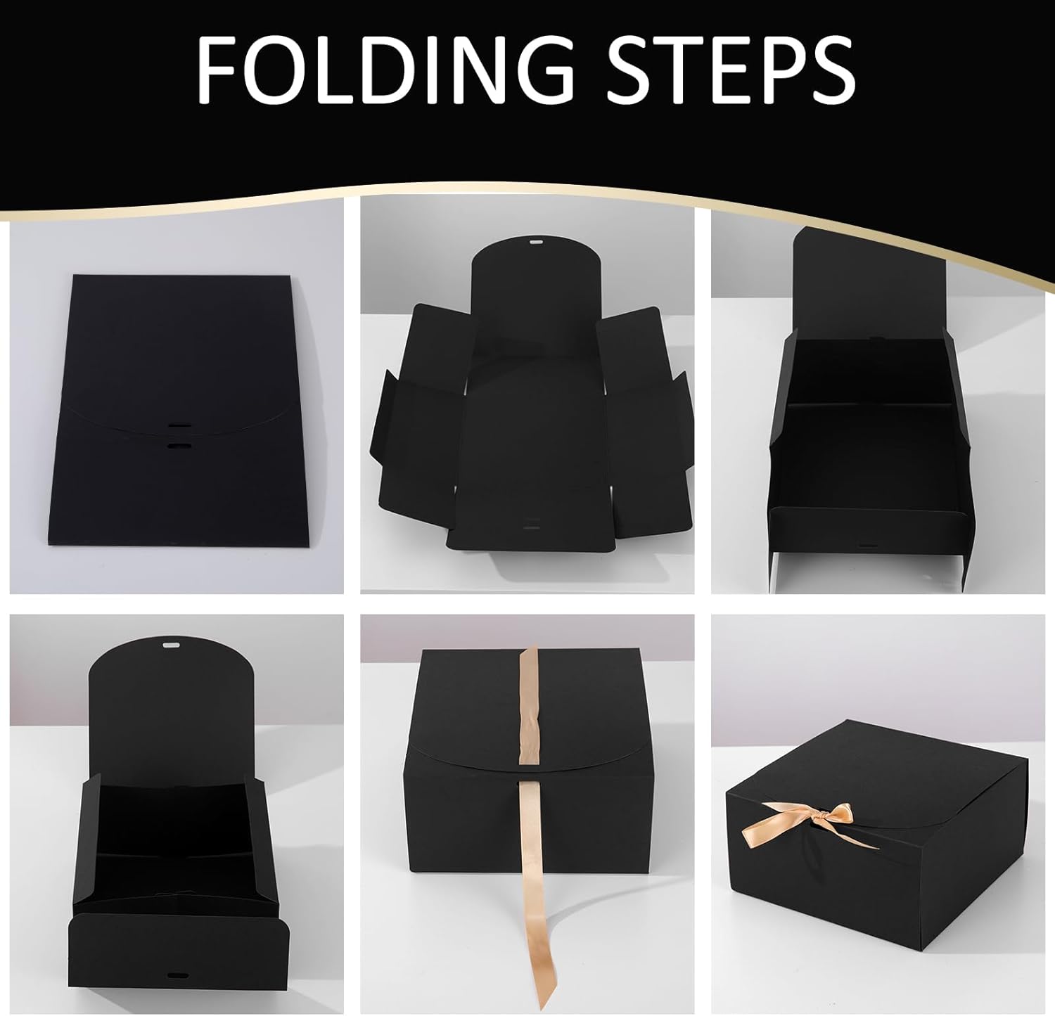 12 Pack Black Gift Boxes with Lids and Ribbons