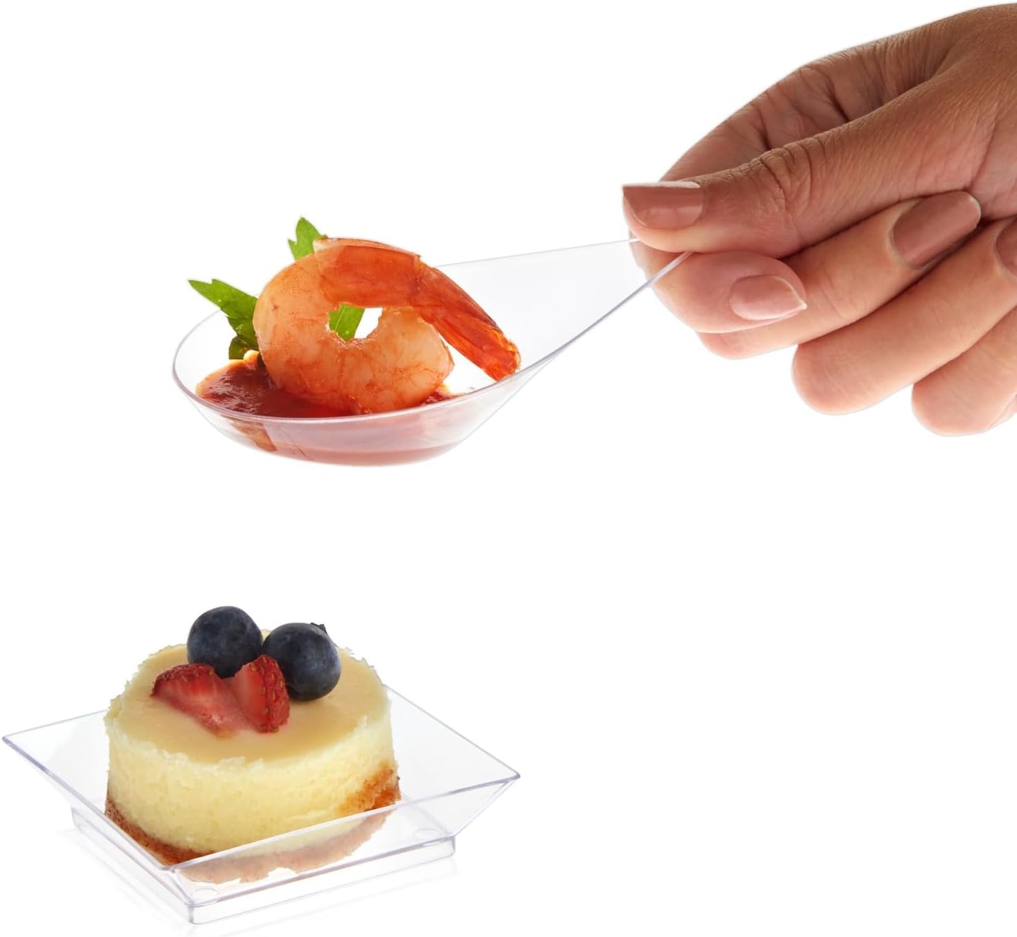 Juvale 72-Piece Mini Appetizer Set - Clear Plastic Plates and Tear Drop Spoons