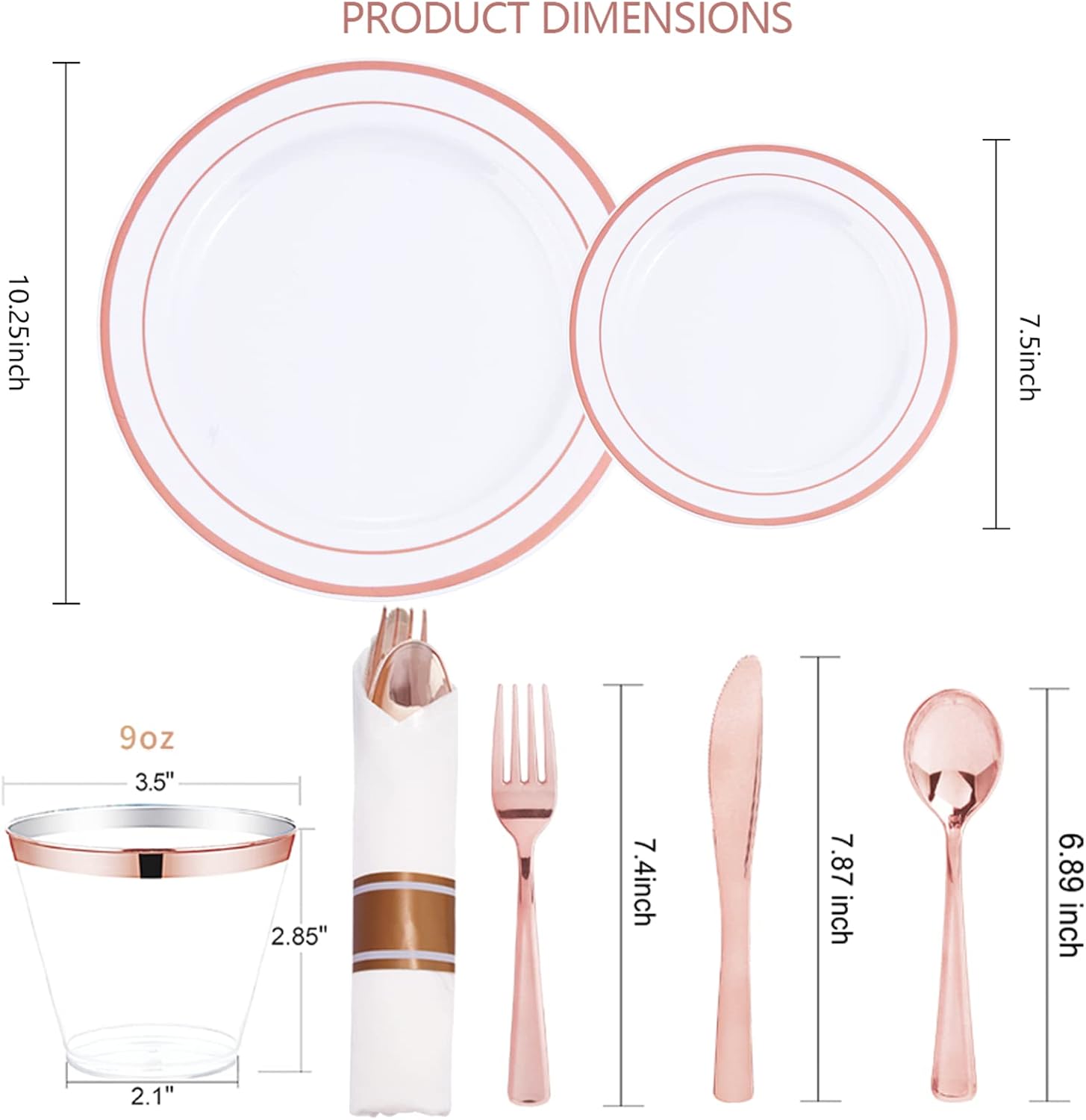 WELLIFE 350 Pieces Rose Gold Plastic Dinnerware Set