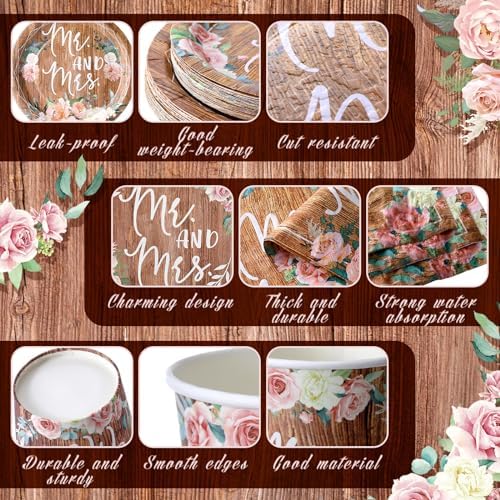 Zhehao 250 Pcs Retro Bridal Shower Tableware Set