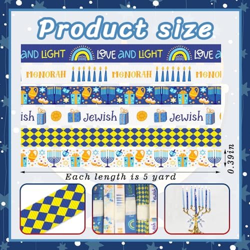 ALIBBON Hanukkah Grosgrain Ribbons 6 Rolls 30 Yards