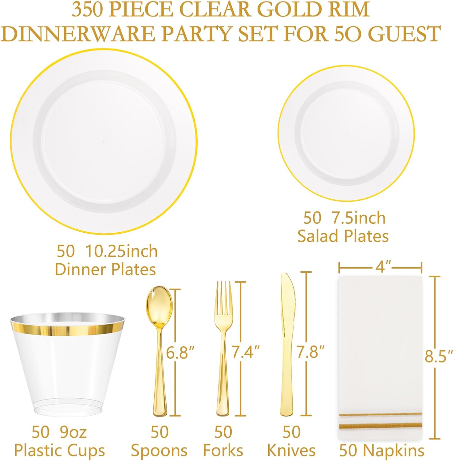 SUT 350Pcs Plastic Dinnerware Set for 50 Guests