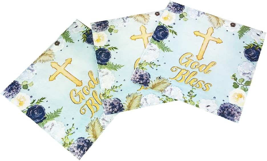 40Pcs Floral God Bless Napkins for Baptism and Religious Celebrations