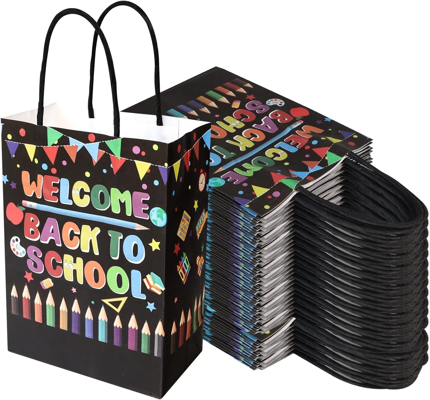 24 Pieces Back to School Kraft Paper Bags with Handles