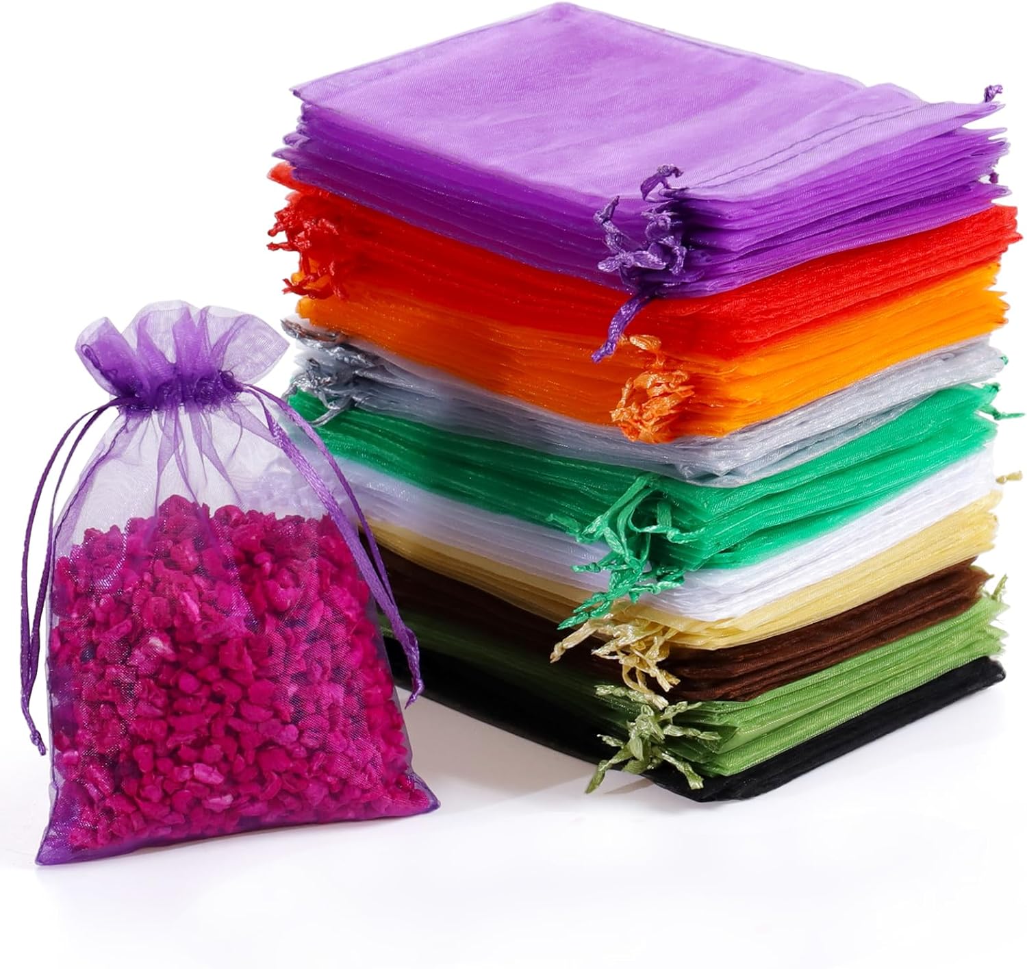 Hopttreely 100PCS Sheer Organza Drawstring Bags