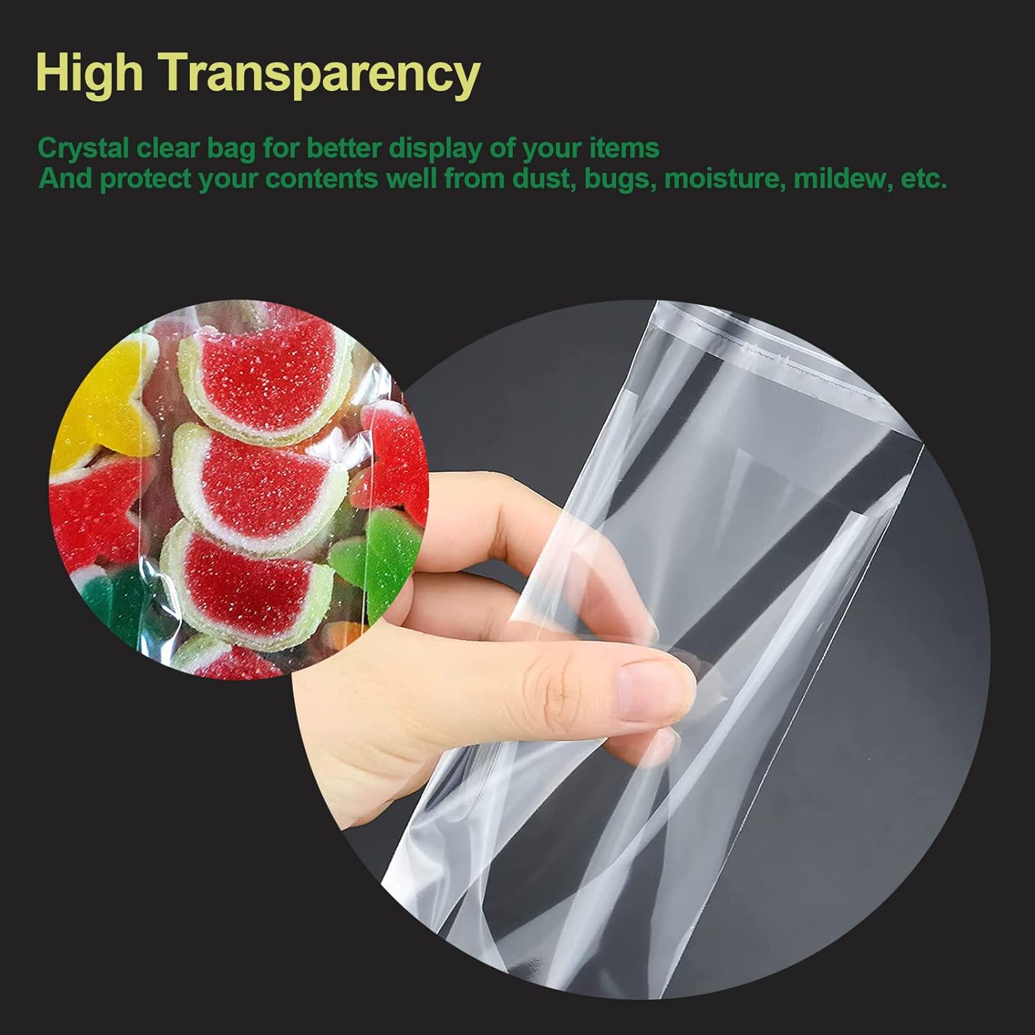 200 Pcs 4x10 In Clear Cellophane Bags Resealable Self Adhesive