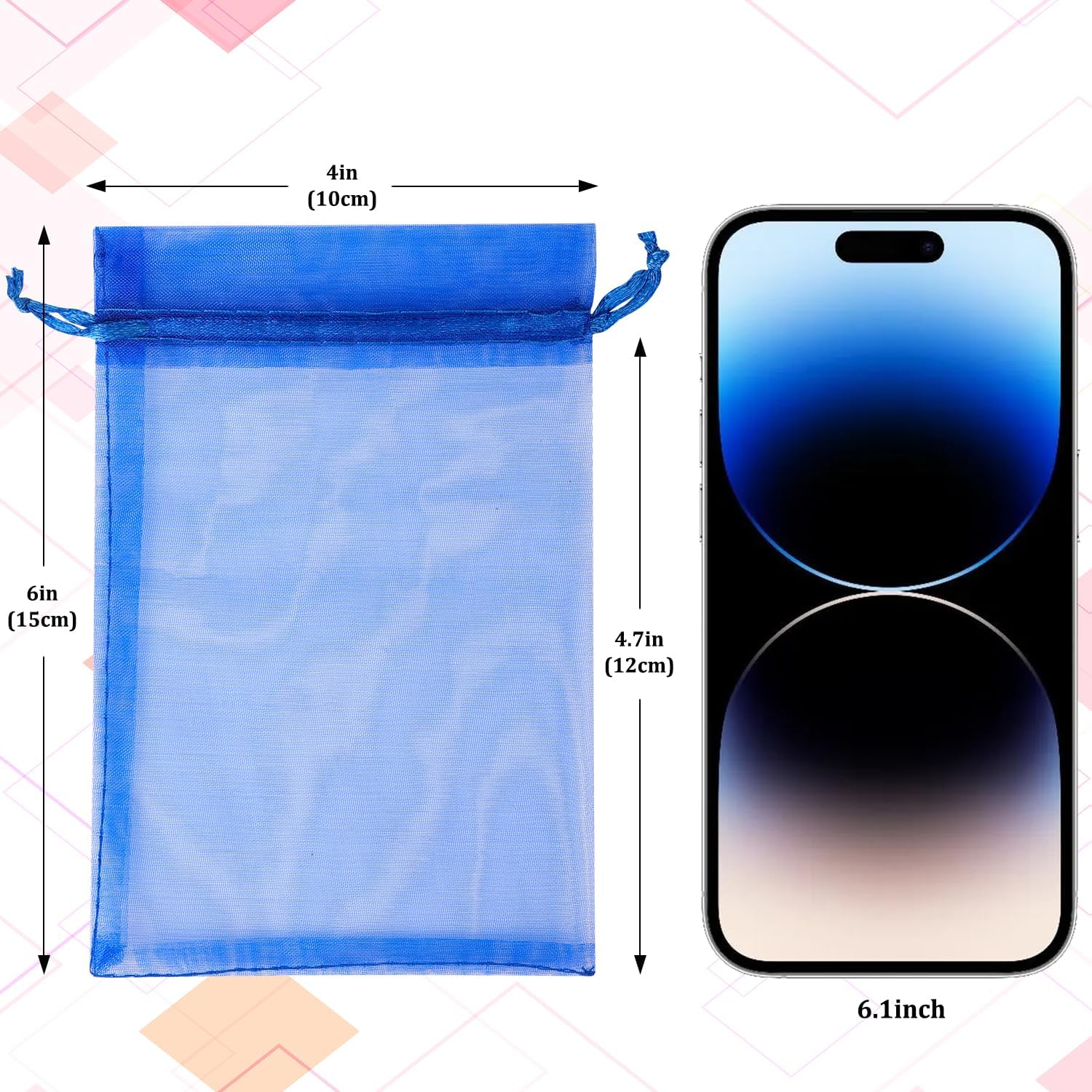 Hopttreely 100pcs Royal Blue Organza Gift Bags for Christmas Party