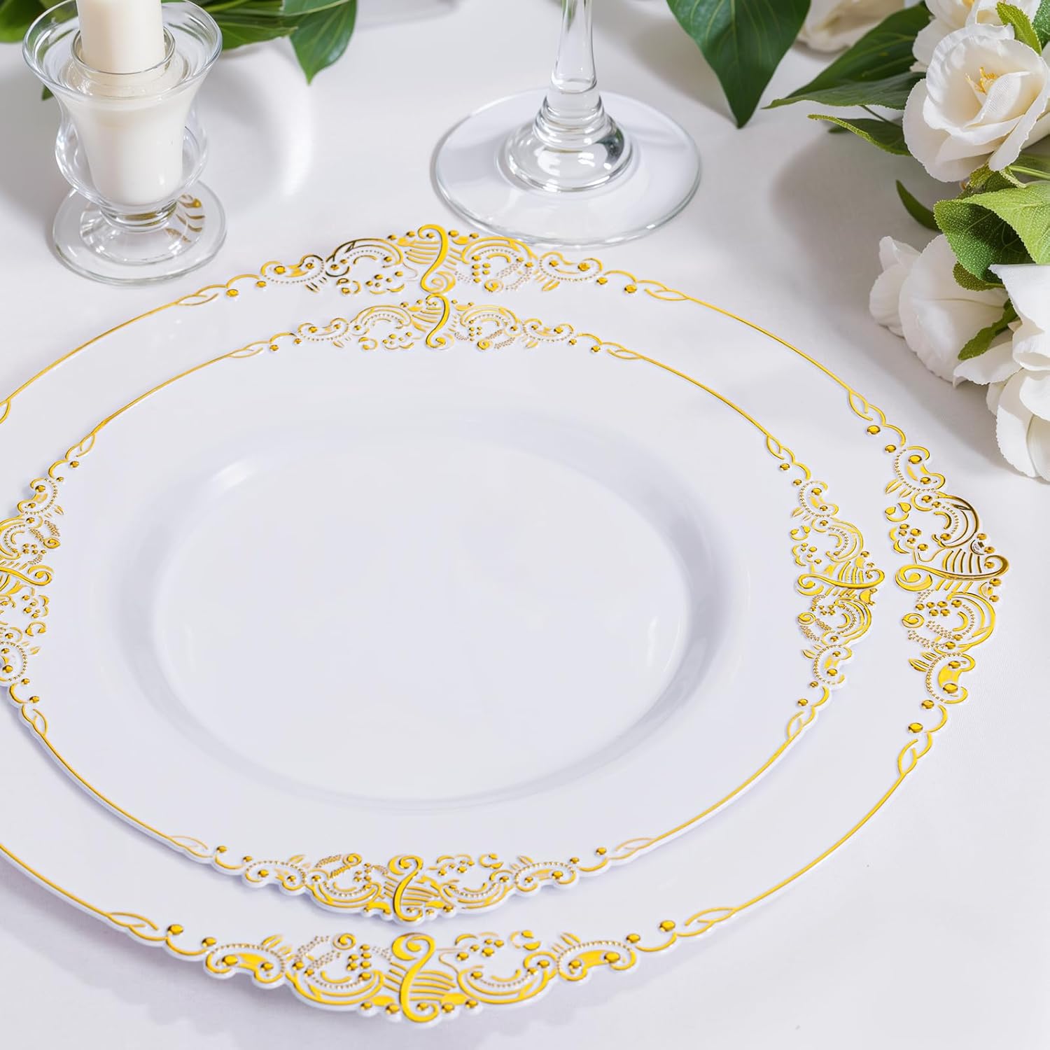 Nervure 175PCS Gold Plastic Plates for 25 Guests Wedding Party Supplies