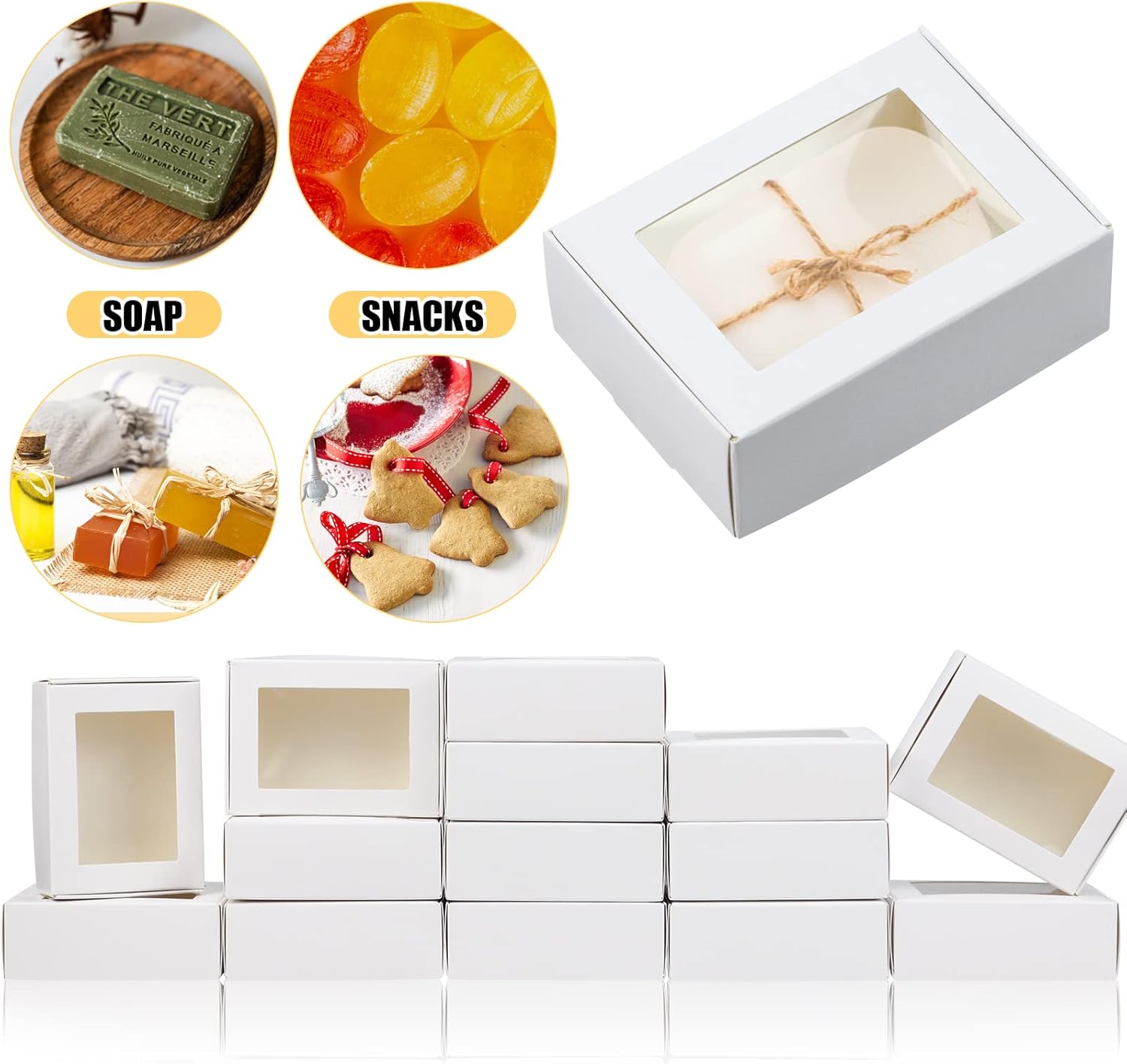 BadenBach 50 Pack Mini Rectangle Kraft Paper Boxes with Clear Windows