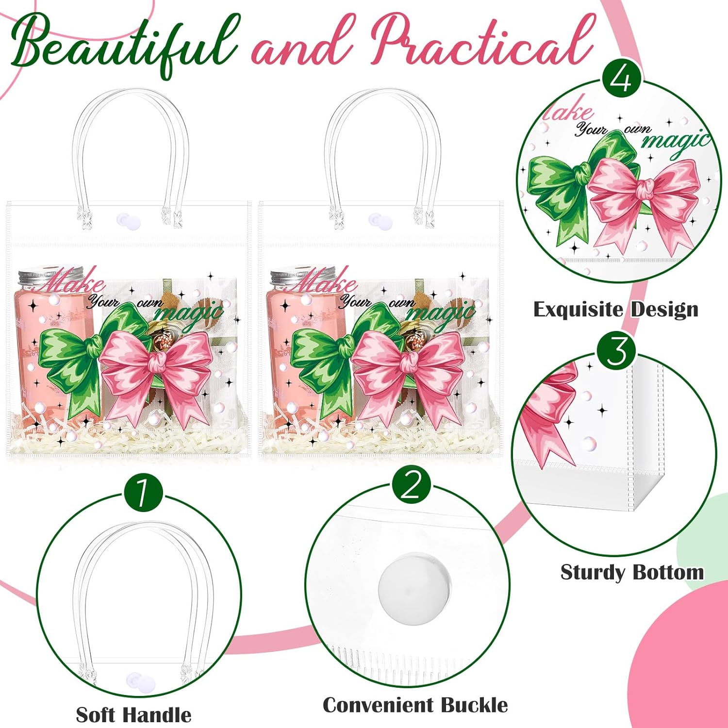Gaillty 12 Pcs Witch Theme PVC Clear Gift Bags with Handles