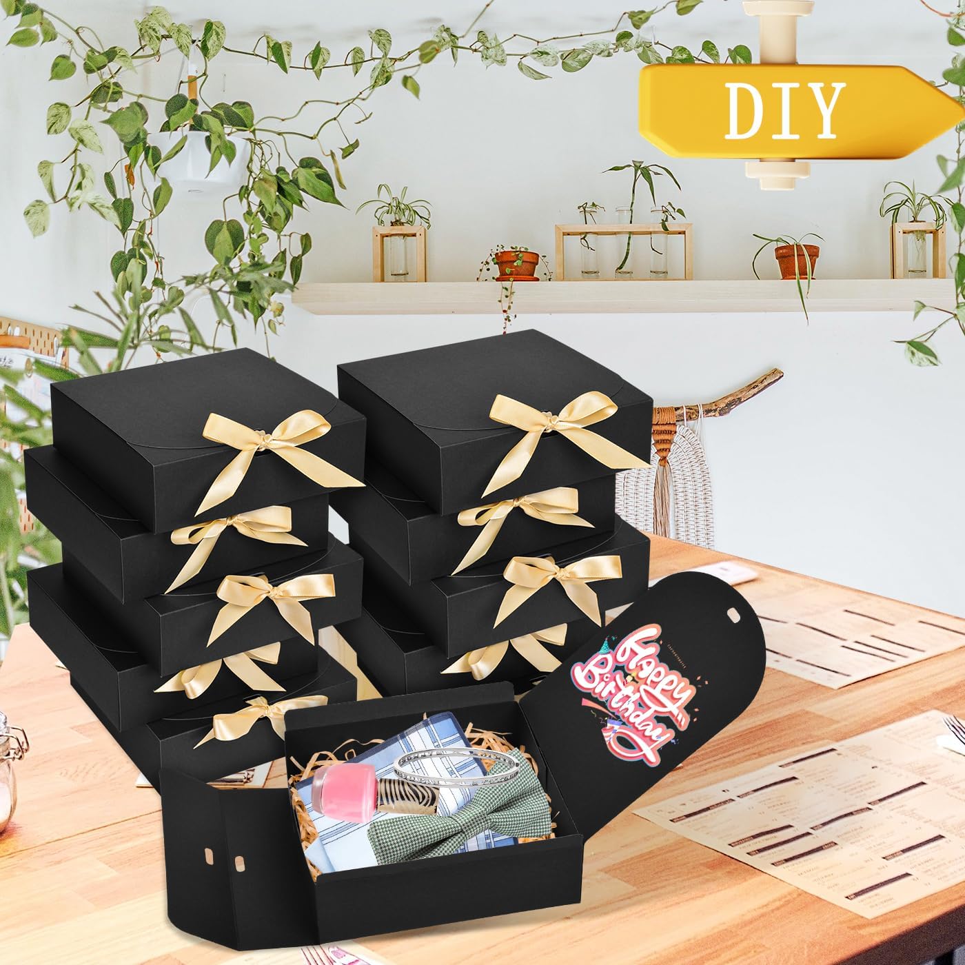 10 Pack Black Gift Boxes with Lids for Presents
