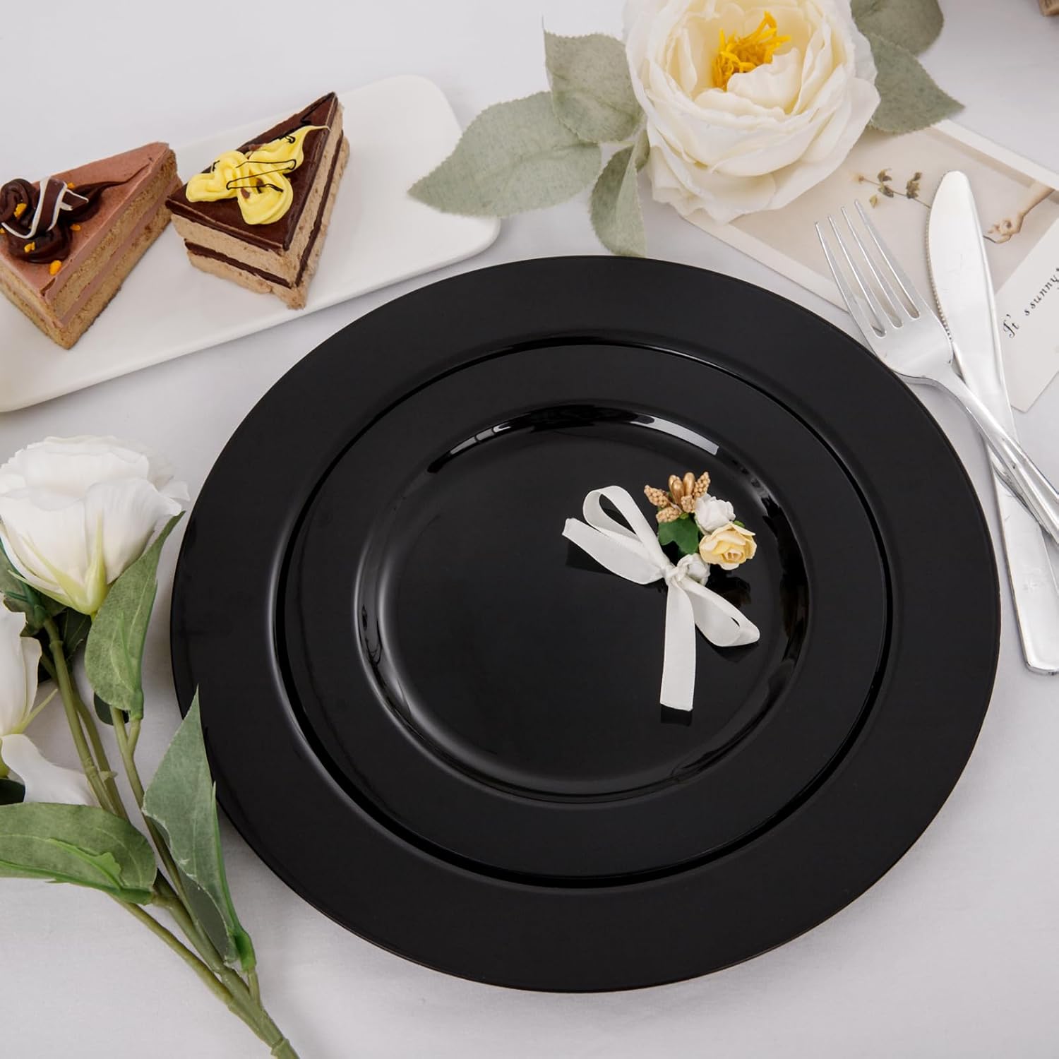 FLOWERCAT 60PCS Heavy Duty Black Disposable Plates