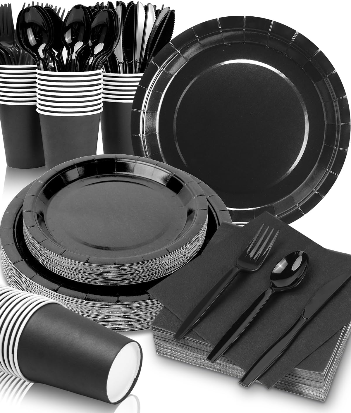 Lzerking Black Party Supplies Set for 32 Guests