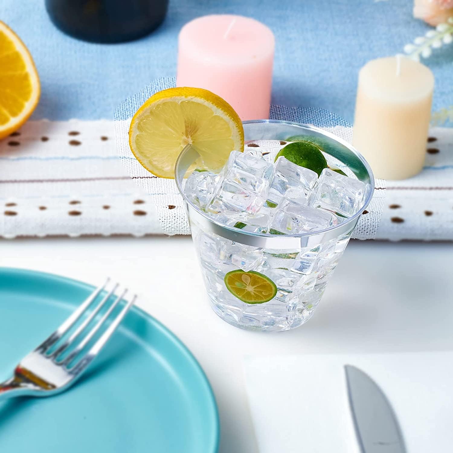 JOLLY CHEF 100 Pack Clear Plastic Cups with Silver Rim